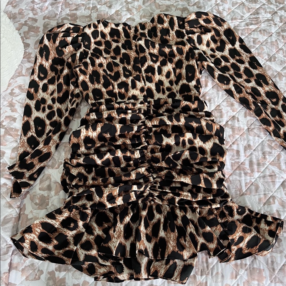 Leopard Ruched Ruffled Dress